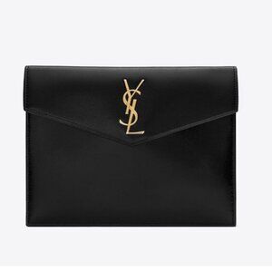 “SOLD“ Saint Laurent YSL Small Uptown Black Smooth Leather Clutch Pouch